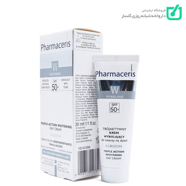کرم روشن کننده و ضدلک سه کاره مراقبت روز +SPF50 آلبوسین فارماسریز